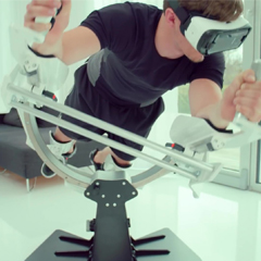 Man plays virtual reality game on Icaros VR Pro