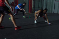 Group fitness training session with BlazePod touch sensor training lights