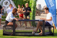 Subsoccer&reg; 7 table soccer football game male and female compete on the beach