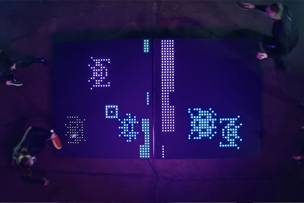 Bird's-eye perspective of the Bit-Pong installation in action